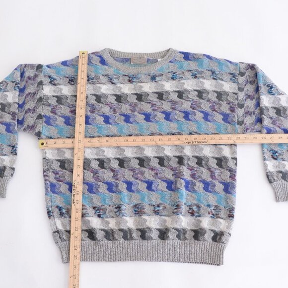Pronto-Uomo Gray Blue Hounds Tooth Eclectic Grandpa Fine Knit Crew Neck Sweater - Picture 3 of 9